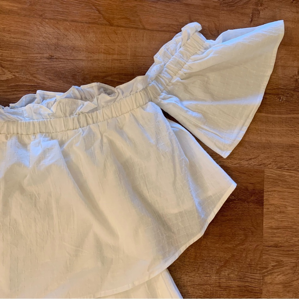 Hello Molly NWT Mysteria White Cotton Textured Lined Off-Shoulder Romper Sz L 8 - Picture 3 of 16